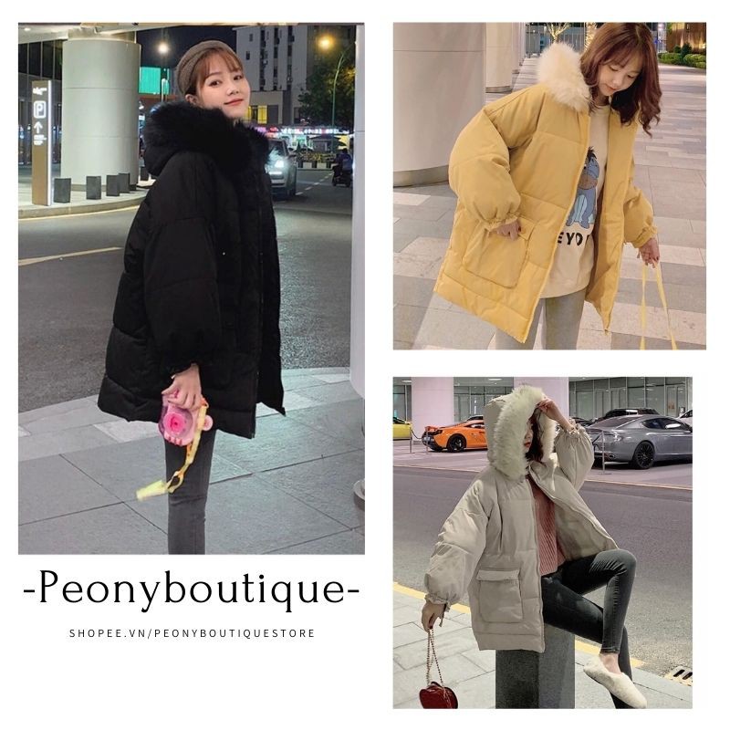 Áo Phao Mũ Lông Túi Hộp 🌺 Áo phao nữ form rộng mũ viền lông mịn túi hộp Ulzzang 4 màu Basic SIÊU HOT 🌺 | BigBuy360 - bigbuy360.vn