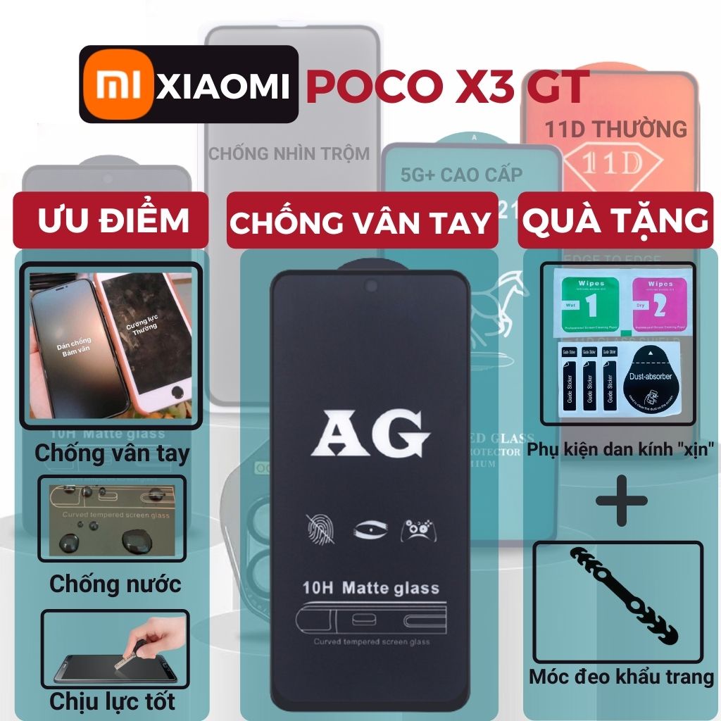 Kính cường lực Chống vân tay Xiaomi Poco X3 GT Full màn hình - Chống bám vân tay và mồ hôi hiệu quả-Cảm ứng mượt mà