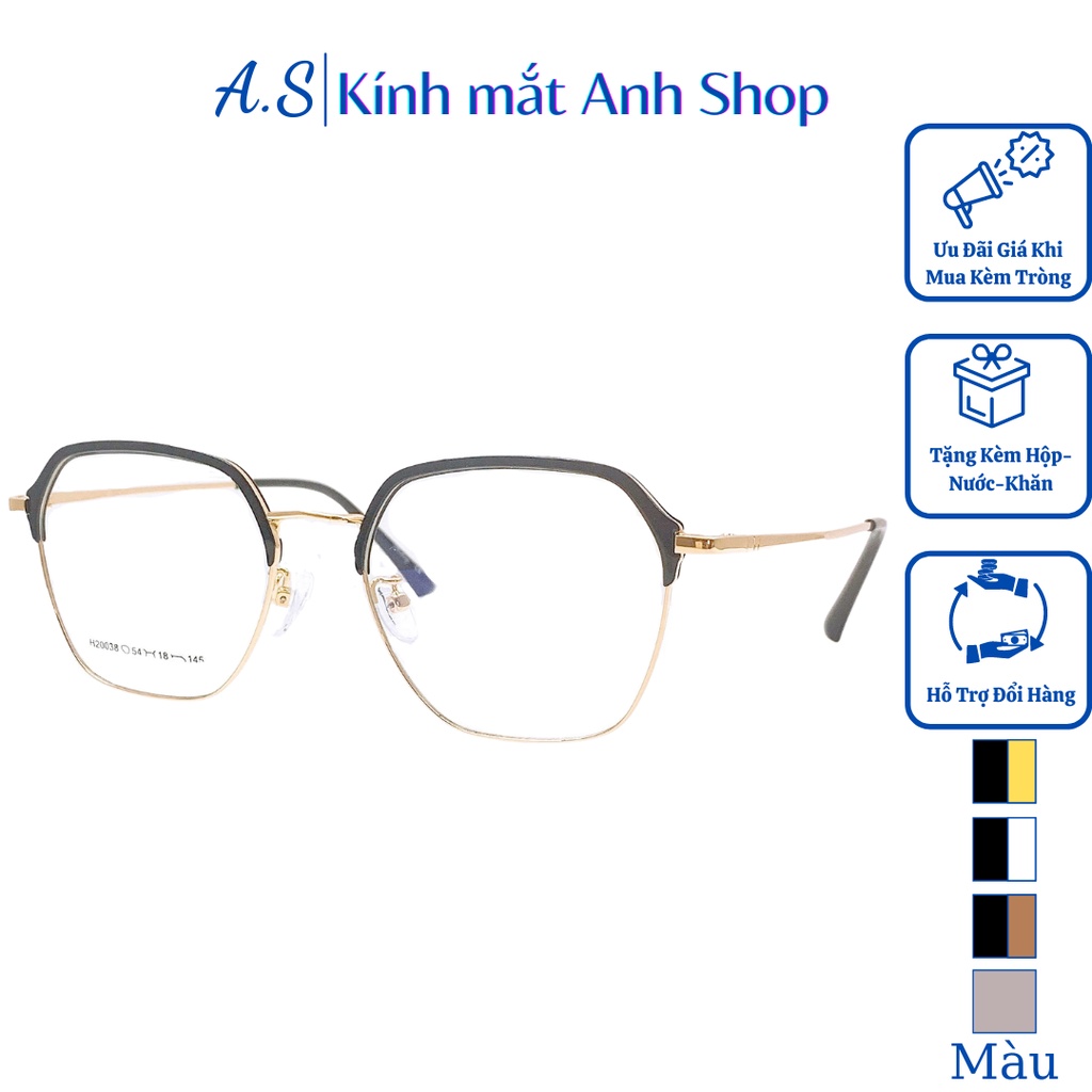 Kính giả cận thời trang hình vuông to chất liệu kim loại thanh mảnh ôm sát mặt 20038