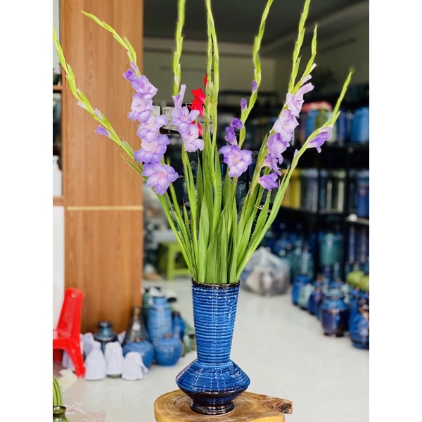 Lọ hoa gốm sứ Bát Tràng- Bình hoa decor trang trí nhà đẹp - Men xanh hỏa biến