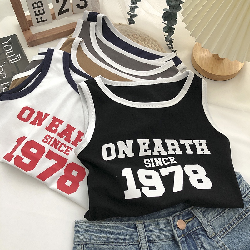 Áo Tank Top Sát Nách Cổ Tròn Hoạ Tiết Chữ In