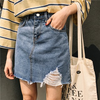 chân váy ulzzang chân váy nữ đẹp chân váy jean bò jeans rách chữ A kiểu dáng hàn quốc