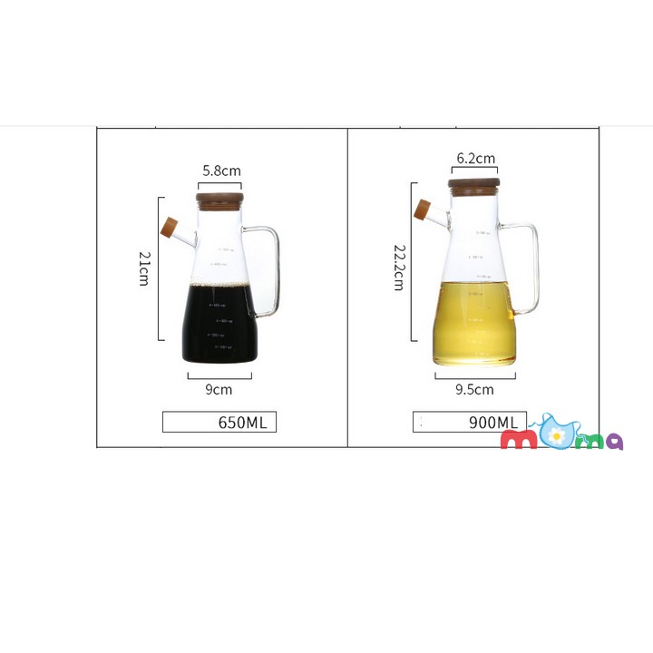 Bình, chai, lọ thủy tinh có nắp gỗ, nút silicon Oil Can đựng dầu ăn, giấm,nước tương,nước mắm,dung dịch, dung tích 650ml