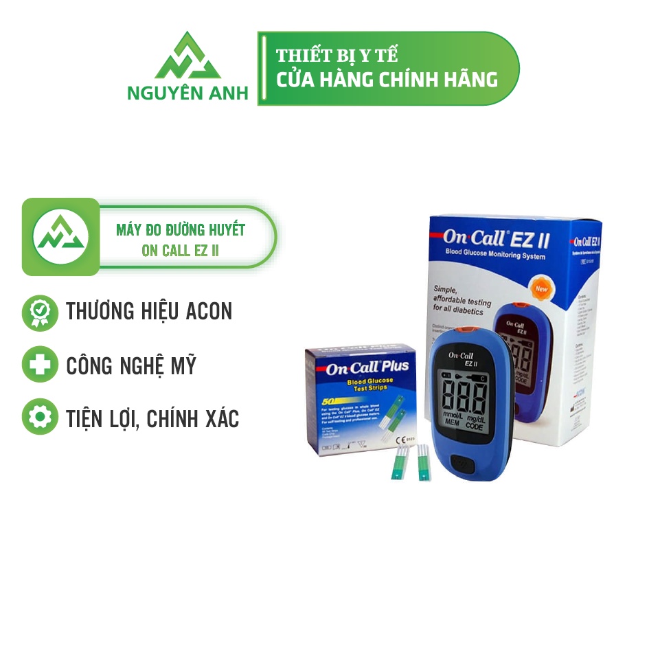 Máy đo đường huyết On call EZ II - Tặng kèm hộp 25 test và 10 kim chích máu - Y Tế Nguyên Anh