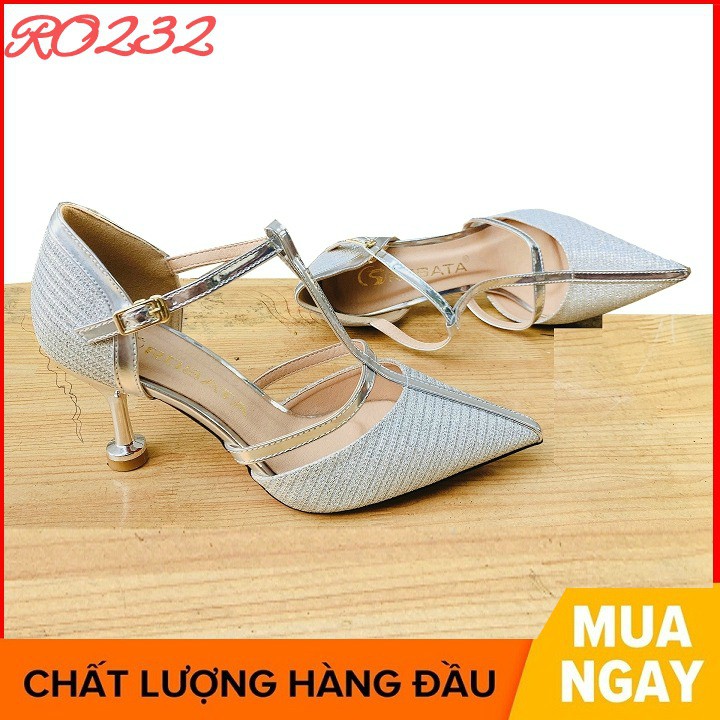 Giày sandal nữ cao gót đế cao 6 phân hàng hiệu rosata màu xám trắng ro232