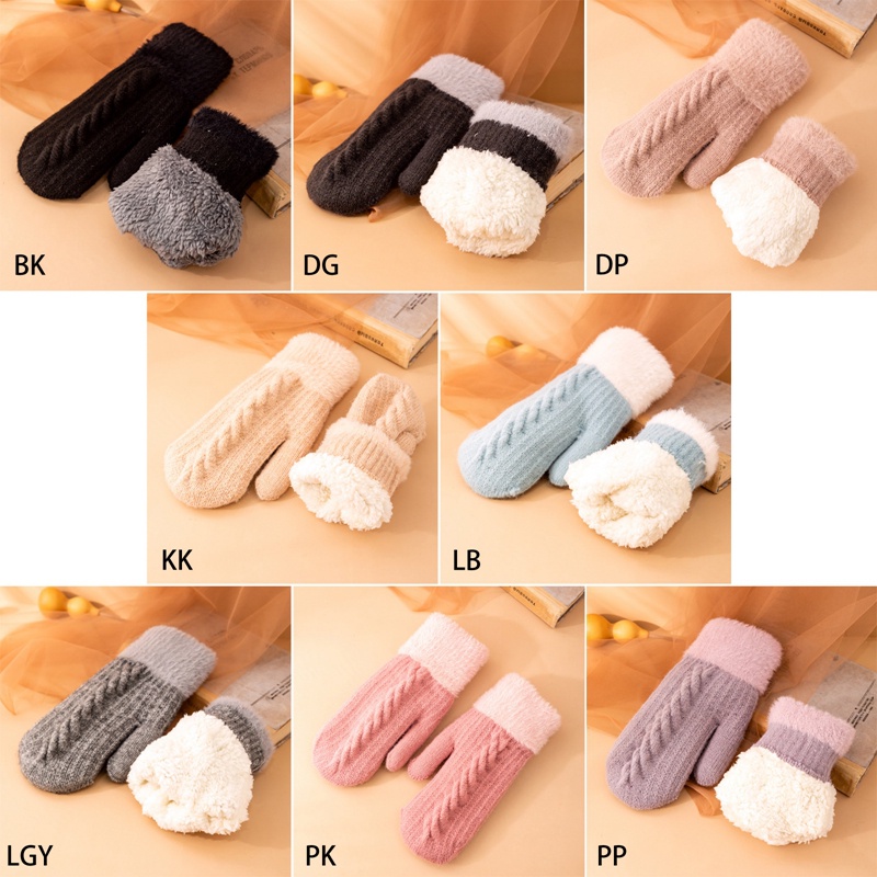 Găng Tay Len Mềm Mại Dày Dặn Giữ Ấm Mùa Đông Cho Nữ