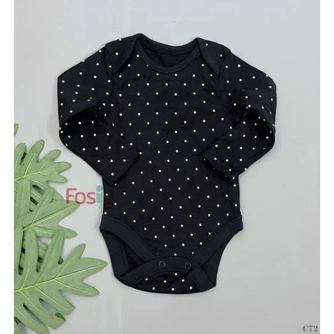 Bodysuit Tay Dài Bé Gái George - Đen/Chấm Trắng