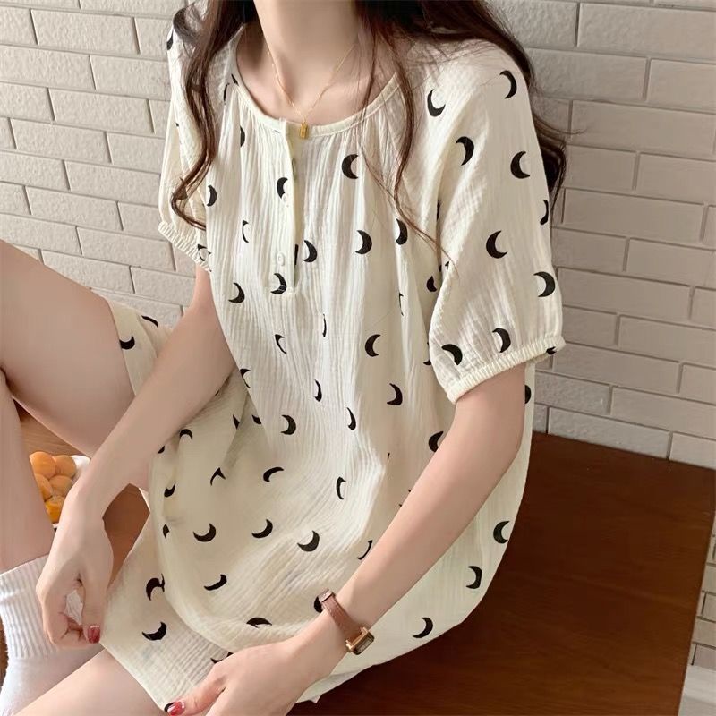 Set Đồ Ngủ Ngắn Tay Họa Tiết Trái Cây Đơn Giản Thời Trang Mùa Hè Mới Cho Nữ