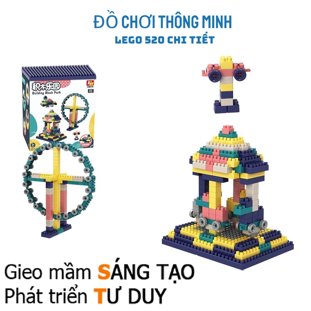 ĐỒ CHƠI XẾP HÌNH LEGO 520 CHI TIẾT BUILDING BLOCK PARK SÁNG TẠO, TĂNG KHẢ NĂNG TƯ DUY CHO BÉ