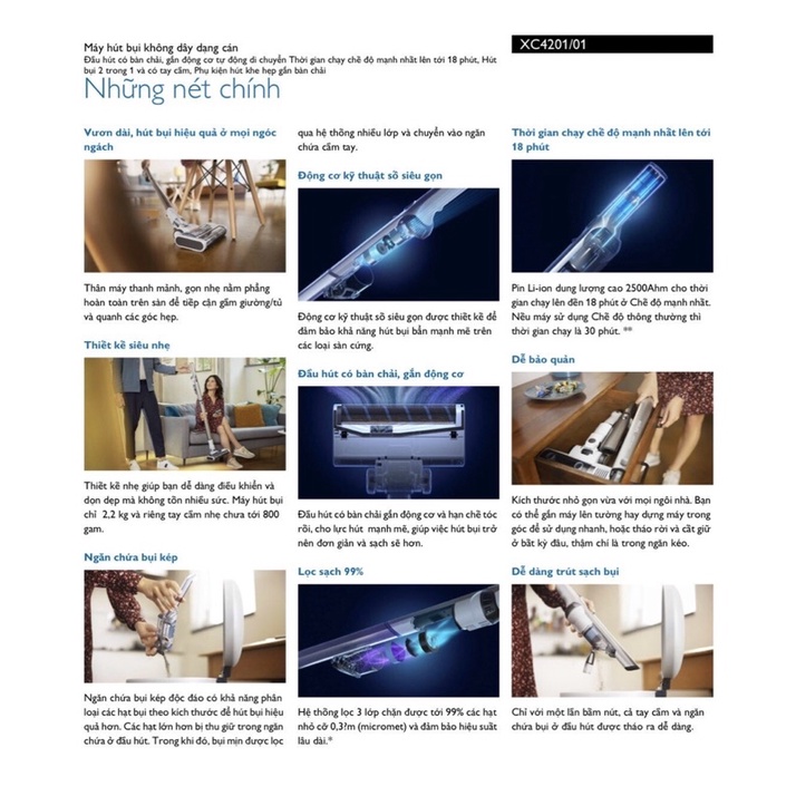 Máy hút bụi không dây Philips XC4201 /01 - Hàng chính hãng - Bảo hành 24 tháng
