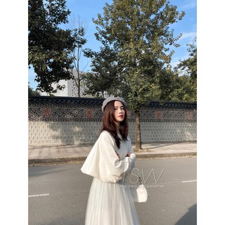 Áo len trơn trễ vai