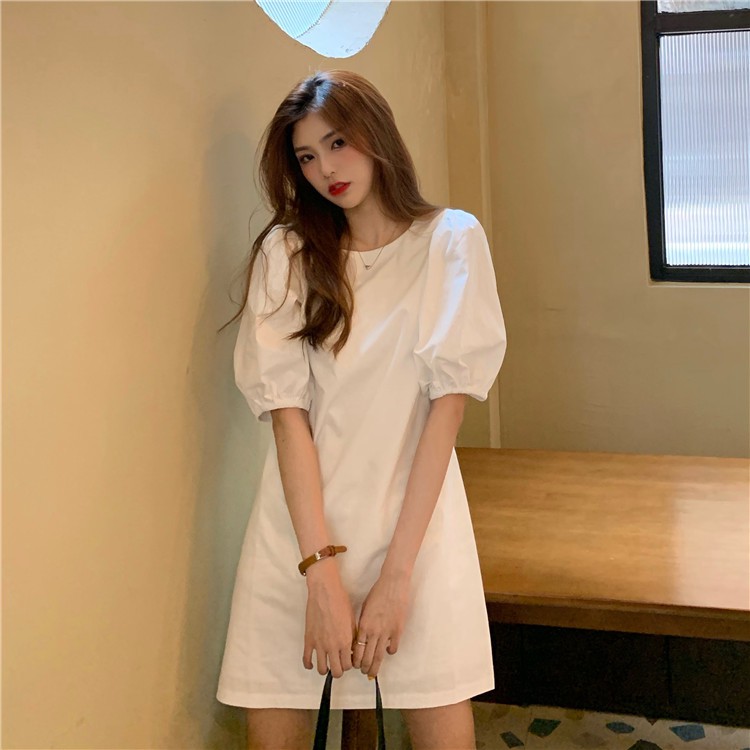 Xiaozhainv Đầm nữ tay lửng màu trắng trơn cho nữ | BigBuy360 - bigbuy360.vn