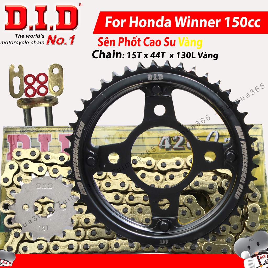 Nhông sên dĩa DID Winner 150cc nhông 15T dĩa 44T – Sên vàng phốt cao su 130L ( Thái Lan )