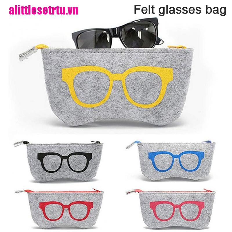 【well】Felt Glasses Case Bag Sunglasses Case Box Portable Soft Zipper Glasses Pr