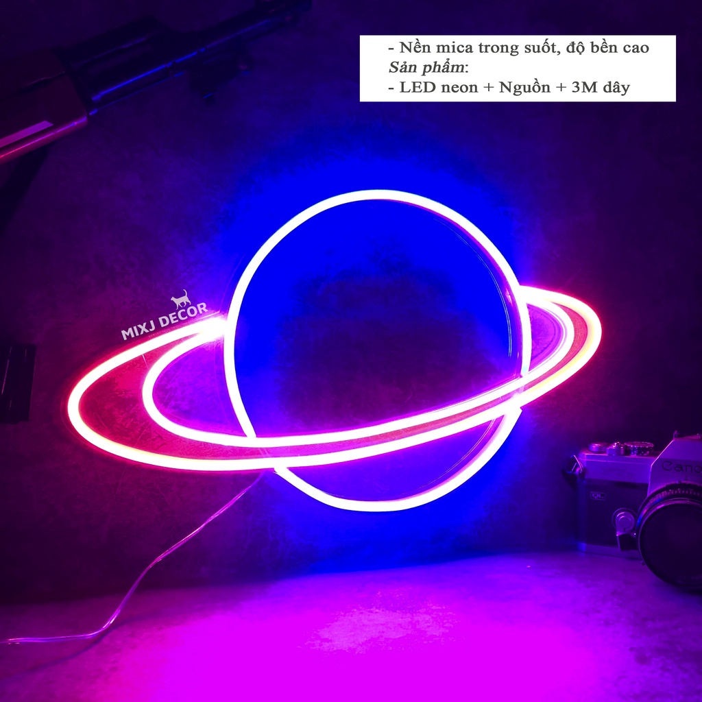 Đèn led Neon trang trí | Hình Sao Thổ | 30X40cm | Decor phòng ngủ | Đèn ngủ | Quà Tặng Trang Trí, Led 12V- MIXJ