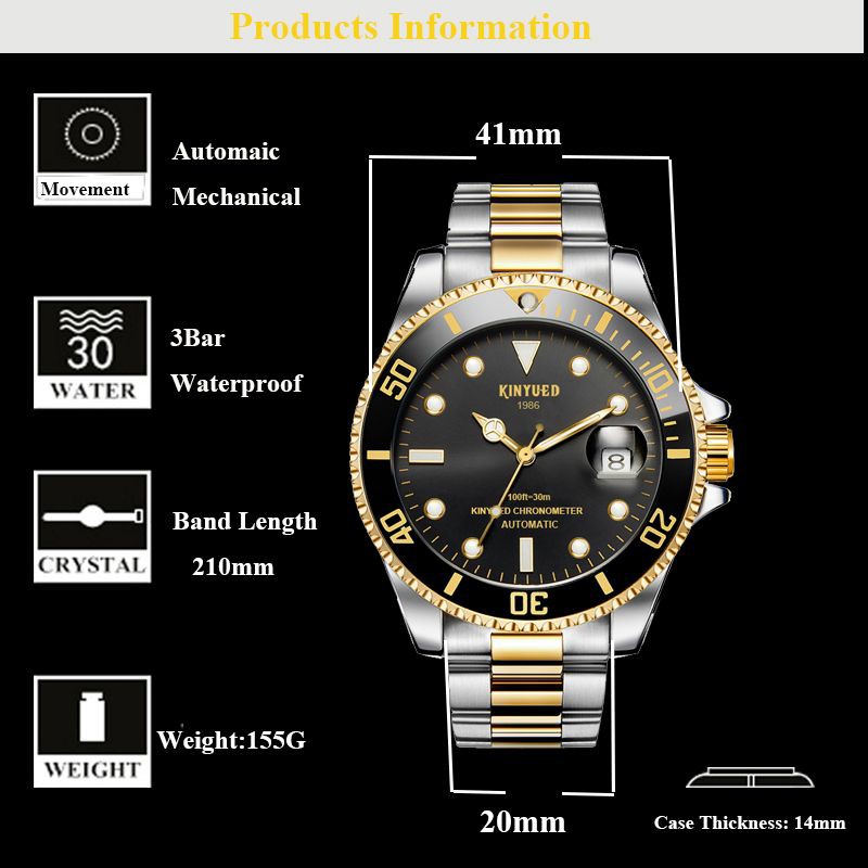 Đồng Hồ Cơ Nam KINYUED J027 Chính Hãng, Máy Citizen Bền Bỉ - Chính Xác, Dây Thép Cao Cấp - Hàng Fullbox