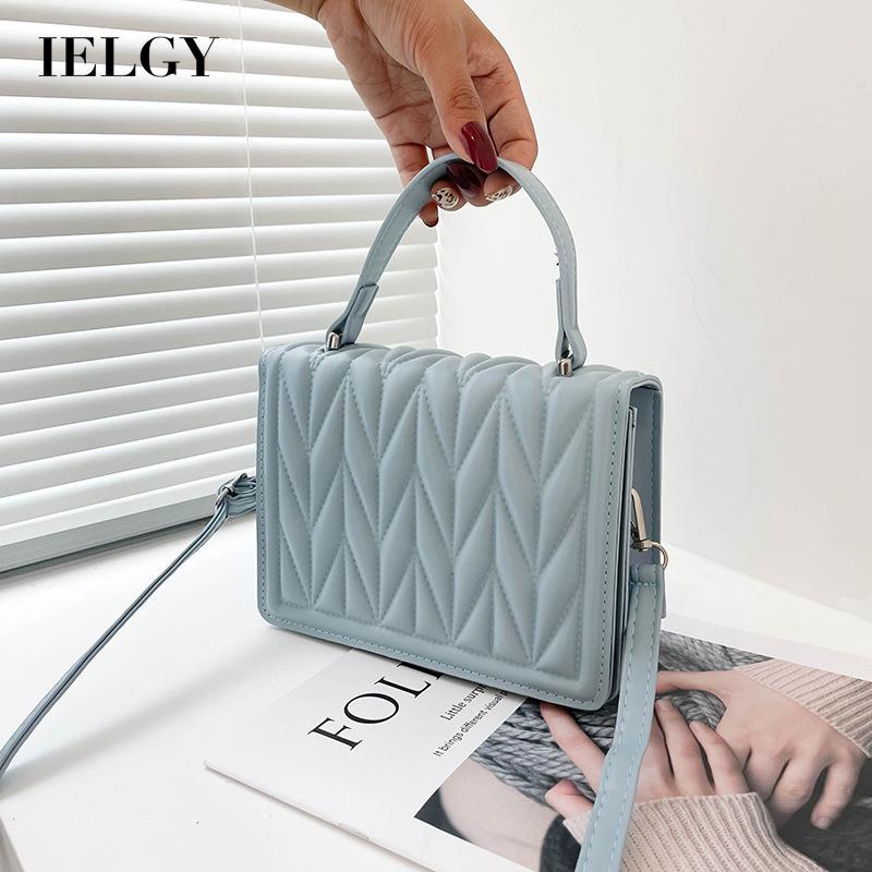 Túi đeo chéo IELGY dáng vuông nhỏ màu trơn họa tiết vân đá phong cách Hàn Quốc cổ điển thời trang cho nữ