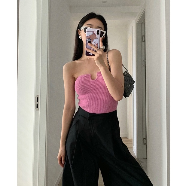 QADCOL Áo Ống Ngắn Dệt Kim Có Thể Mặc Ngoài Mùa Hè Phong Cách Mới