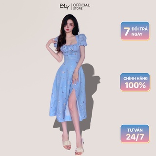Đầm hoa nhí midi tay bồng xẻ tà Emilyshop ulzzang