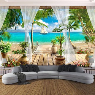Tranh dán tường 3D trang trí nhà cửa phong cảnh bờ biển Binbin PC20 (Không phai màu)