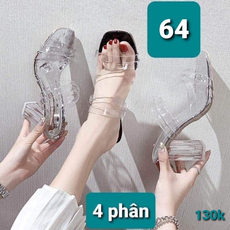 Dép Cao Gót Nữ Cao 5 Phân Quai Trong Mũi Vuông Da Bóng MS 064