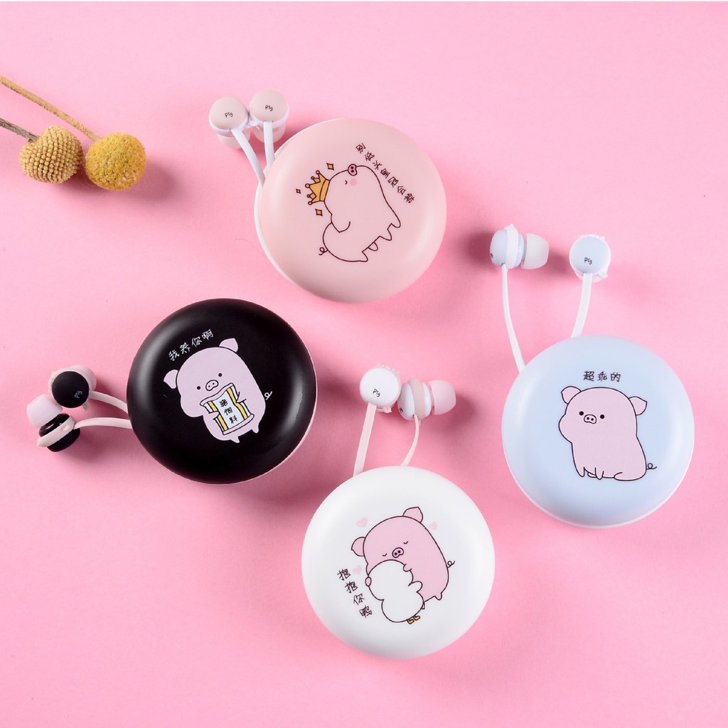 Tai nghe Bella 925 hình heo ngộ nghĩnh có mic đàm thoại và hộp đựng chống rối