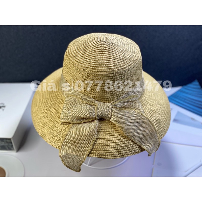 Mũ cói dây lồng đèn cột nơ du lịch đi biển thời trang nữ