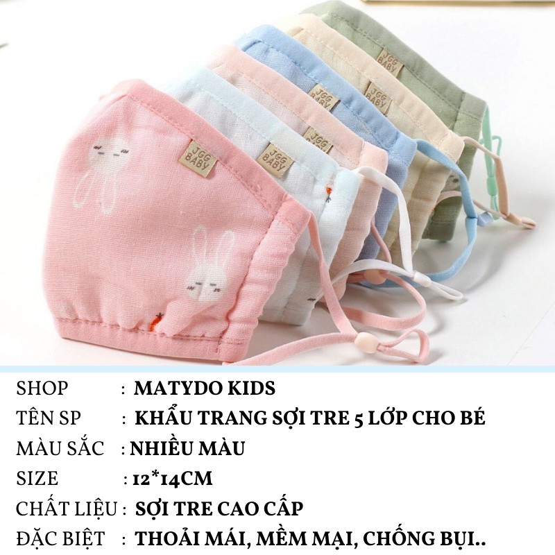 Khẩu trang trẻ em 5 lớp sợi tre cao cấp MATYDO thanh lọc không khí ngăn cản khói bụi vi khuẩn KT02 vải
