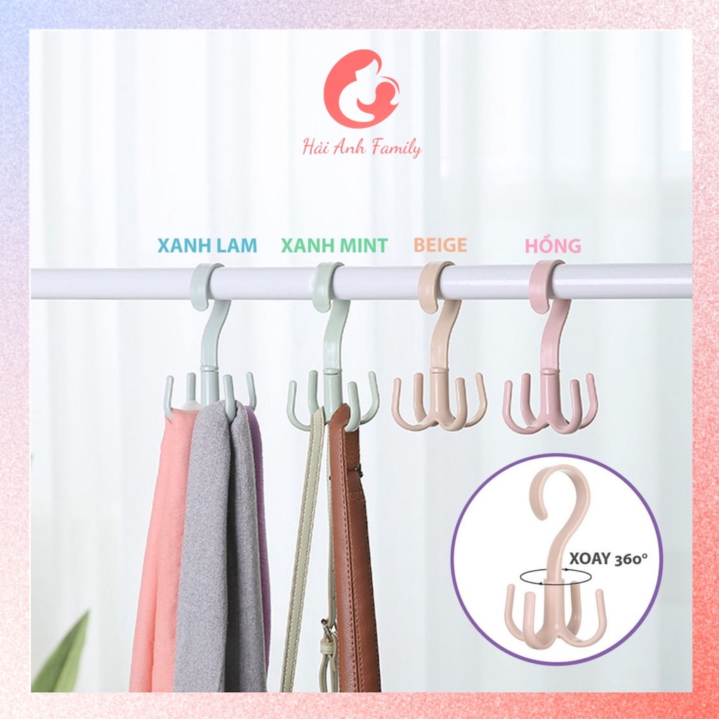 Móc treo đồ thông minh xoay 360 độ treo cà vạt,treo khăn choàng, dậy nịt, túi xách tiết kiệm không gian tủ đồ