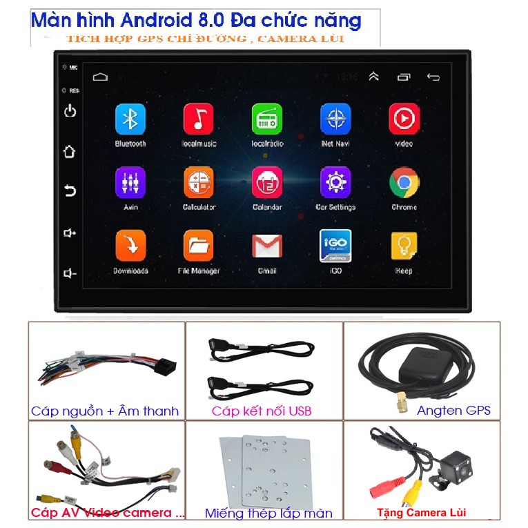 Đầu DVD Android Cho Ô Tô (Tặng Camera Lùi) Tích Hợp GPS Chỉ Đường - Màn Hình Full HD Android 8.0 Đa Năng