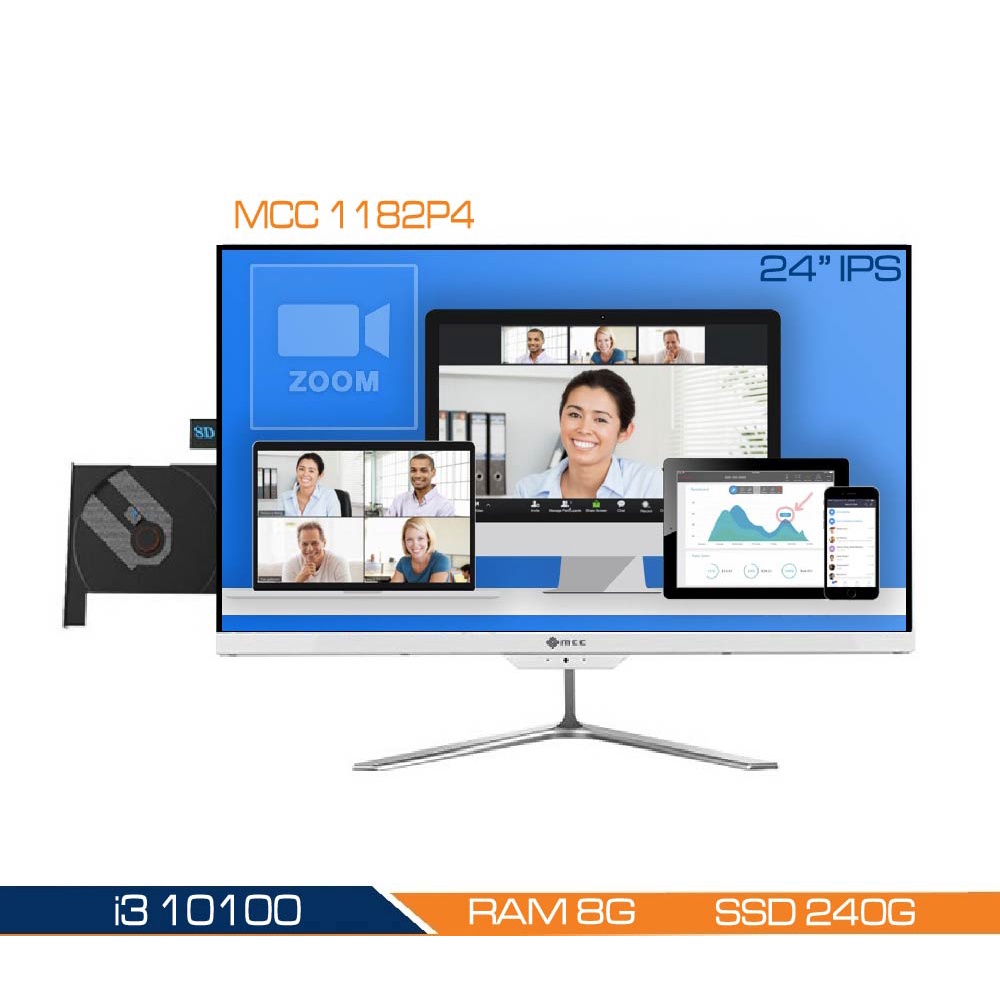 Bộ PC All In One MCC 1182P4 Home Office Computer CPU i3 10100/ DDR4 8G/ SSD240G/ DVD/ Wifi/ Camera/ IPS 24 inch