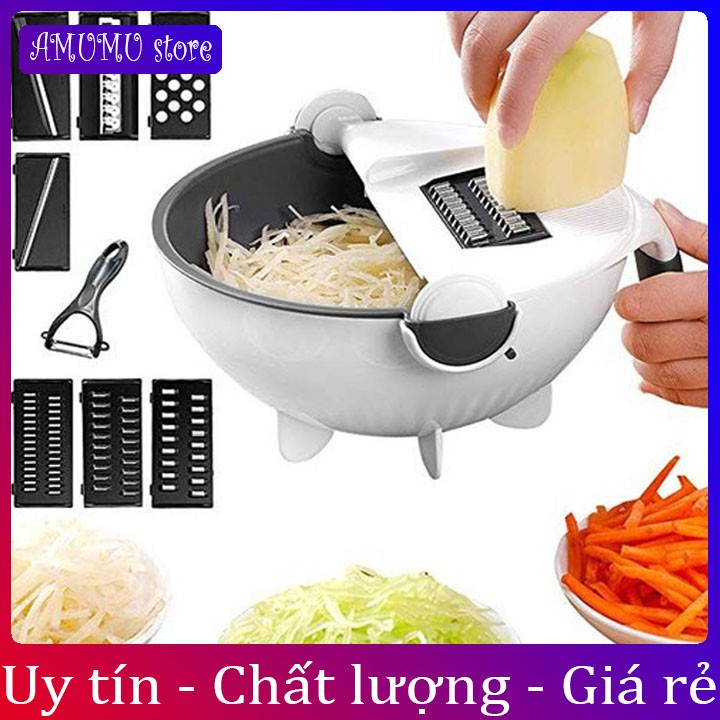 Dụng cụ nạo rau củ quả kèm rổ 9 trong 1 nhà bếp siêu tiện dụng