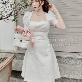 Váy xinh dáng xoè chất thô mềm xếp ly ngực