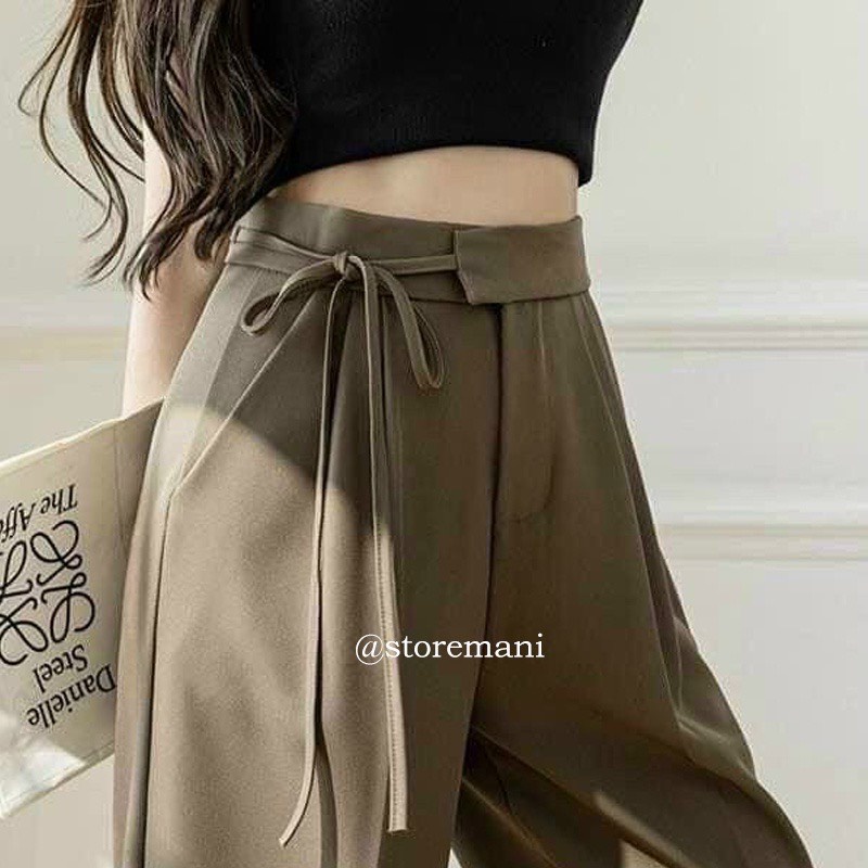 Quần Ống Rộng Vintage Cao Cấp Buộc Nơ Chất Tuyết Mưa Cạp Cao - Quần Ống Sơ Công Sở Đi Học Đi  Chơi