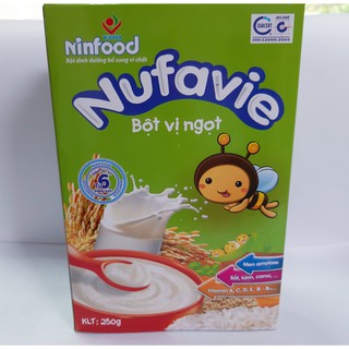Bột ăn dặm Nufavie 250 gr vị ngọt : Bột ăn dặm cho trẻ 6 -24 tháng tuổi