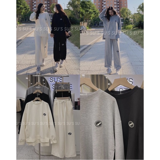 Bộ nỉ 🌸 Set quần ống suông áo dài tay mua đông dành cho nữ PHULA form rộng style Ulzzang siêu xinh siêu ấm | BigBuy360 - bigbuy360.vn