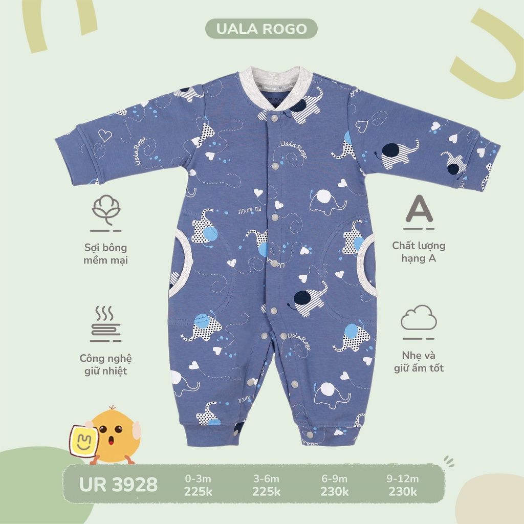 Body Uala Rogo cotton dài tay jumpsuit in thú cưng nhí cao cấp mềm mịn thấm hút tốt cho bé trai bé gái 3928