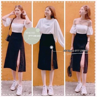 Chân váy nữ dáng dài xẻ tà bên - chân váy bigsize