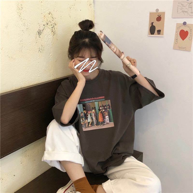 Summer 2021 New Retro Art Short Sleeve T-Shirt Oversized Korean T-Shirt Women's Hip Hop Ullzang T-shirt