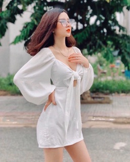 ĐẦM TAY PHỒNG THẮT NƠ NGỰC