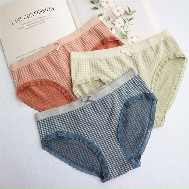 Quần Lót Nữ 💖FREESHIP💖 Quần Lót Cotton Muối Tiêu Kẻ Caro Kháng Khuẩn Viền Ren Đính Nơ Dễ Thương | BigBuy360 - bigbuy360.vn
