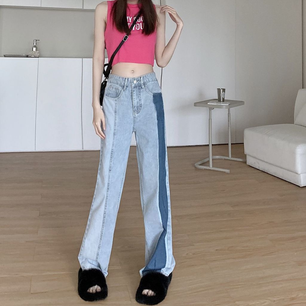 Quần Denim Ống Rộng Lưng Cao Thiết Kế Mới Năng Động Thời Trang Dành Cho Nữ