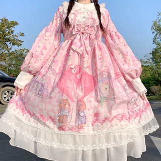 Đầm lolita Thiết kế ban đầu Sweetheart Town OP Dài tay Váy Lolita Chính hãng Váy Lolita Sinh viên Váy dễ thương Dễ thương