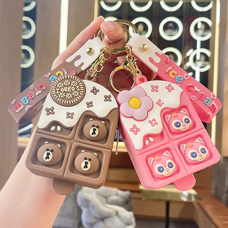 Túi Đựng Tiền Xu / Chìa Khóa Hình Que Kem / Gấu Dâu Tây Dễ Thương