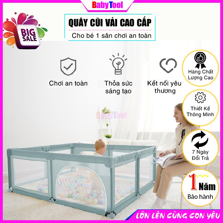 Quây Cũi Vải Cao Cấp Kiêm Nhà Bóng Cho Bé Kích Thước 1,5x1,5m. Khung Inox Cứng Cắp, Vải Lưới Bền Bỉ Êm Ái Chống Va Đập