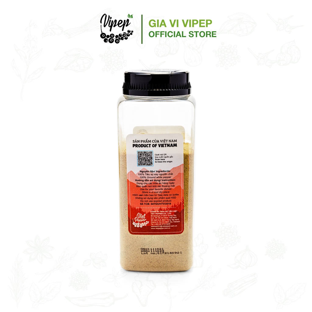 Hạt tiêu sọ xay Vipep 100% tự nhiên, thơm chuẩn vị, giúp khử tanh thực phẩm hiệu quả 500g (hũ lớn tiết kiệm)