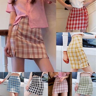 Chân Váy Caro Xẻ Tà Phong Cách Vintage Cho Nữ