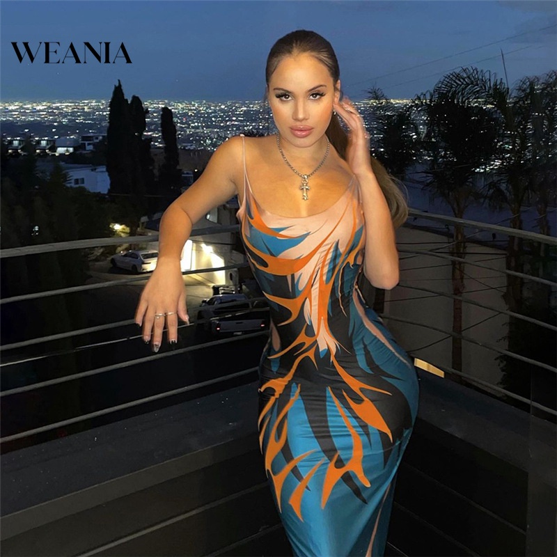 Đầm Maxi Hở Lưng Khoét Sâu In Họa Tiết Quyến Rũ Cho Nữ