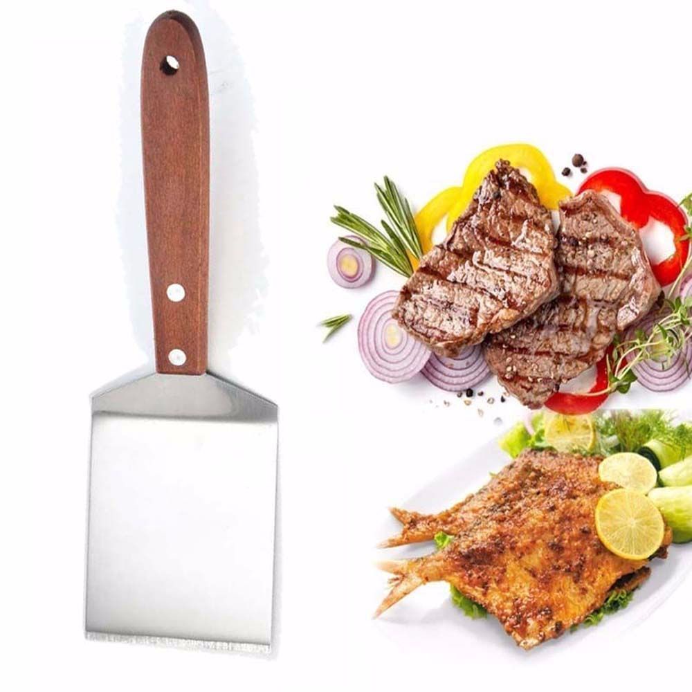 Xẻng lật nấu ăn BBQ bằng thép không gỉ tay cầm gỗ nhiều màu DIY