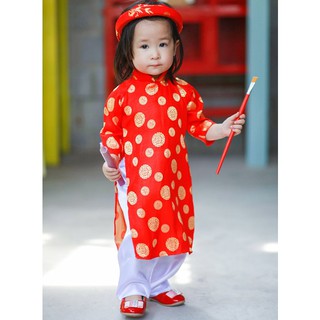Áo dài truyền thống cho bé gái màu đỏ
